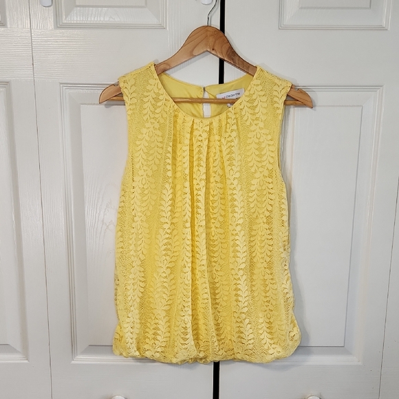 Ann Taylor Tops - Ann Taylor Sleeveless Butter Yellow Lace Overlay Knit Top Size SM‎ Balloon Hem